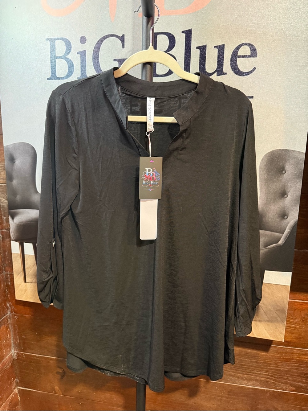 Big Blue Women’s Black Split-Neck Tunic Top